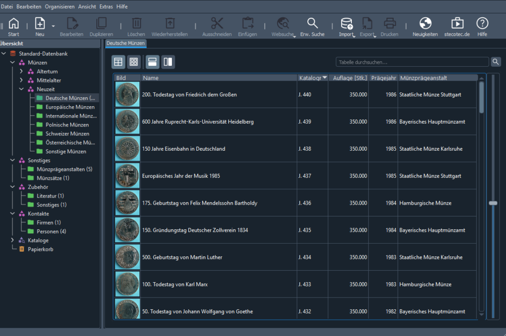Neue Tabellenansicht